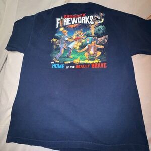 Academy Redneck Fireworks T-Shirt Mens Large Navy Blue Excellent Graphic Tee